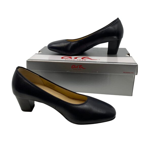 Ara Blue Leather Block Heel Shoes | Women's Size 6 - Picture 1 of 8